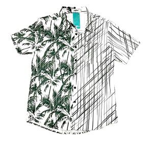 Vatpave Men’s Hawaiian Short Sleeve Shirt Size Small Forest Green/White NWT
